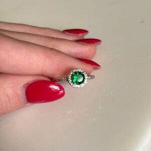 Lab Grown Emerald and Diamond Ring with Sterling Silver